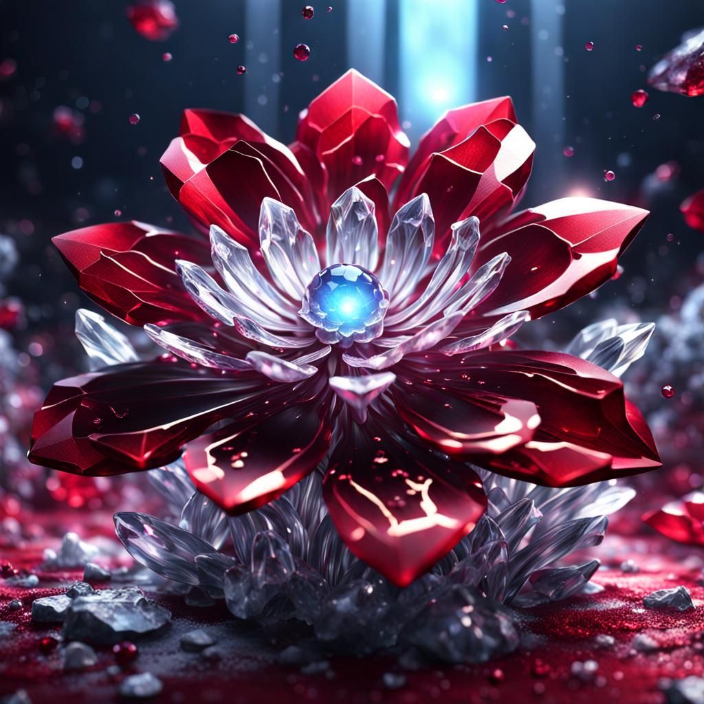 Ruby and White Crystal Flower in Detailed Matte Painting