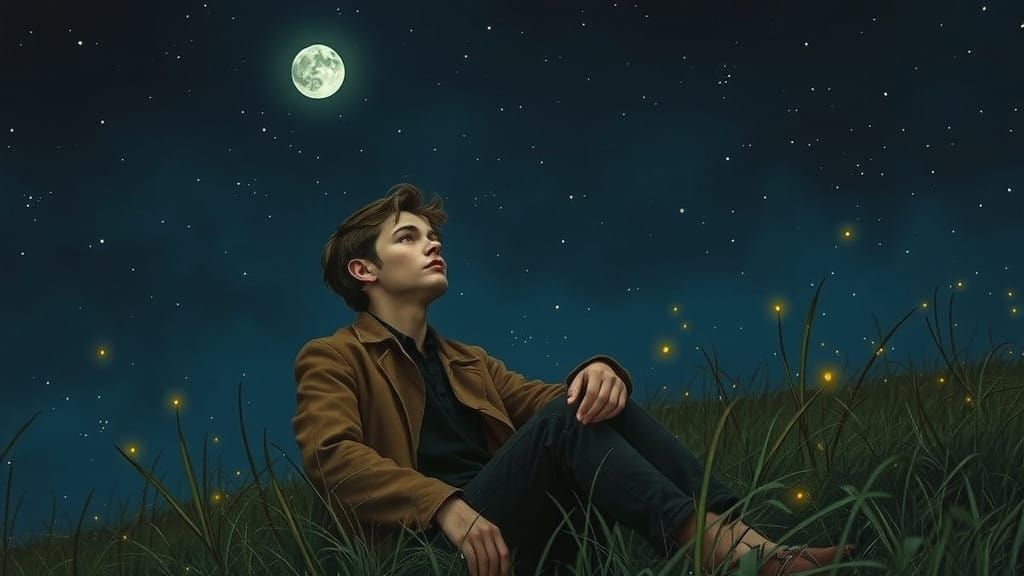 Melancholic Man Surrounded by Ethereal Astral Messengers Und...