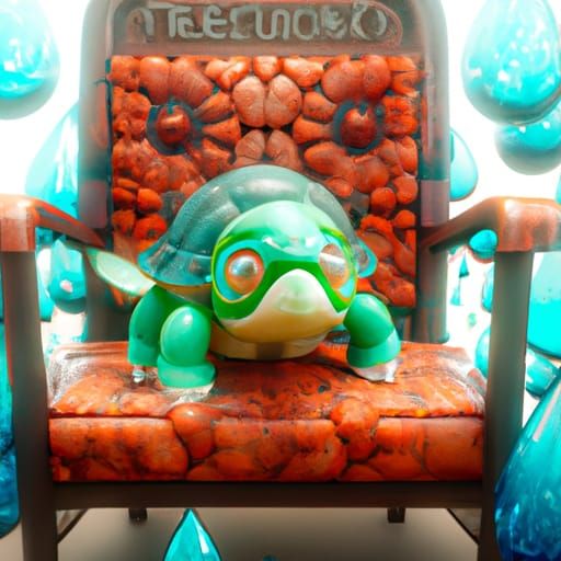 Squirtle Sitting in Green Chair: 3D Render
