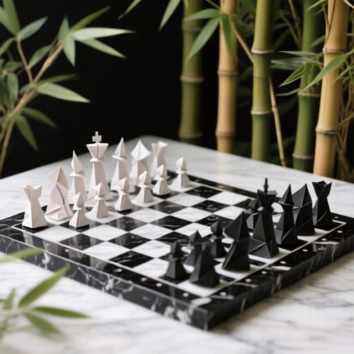 Origami Chess on Marble Board with Bamboo