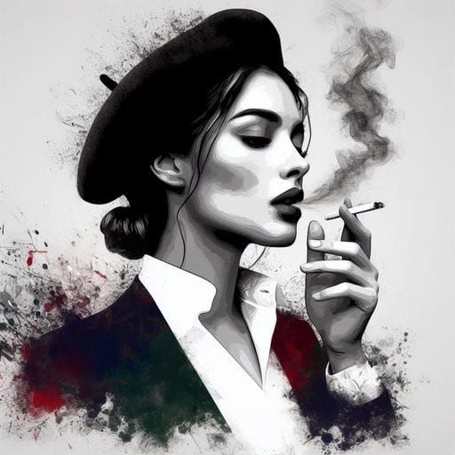 French Woman Smoking in Splash Art Style