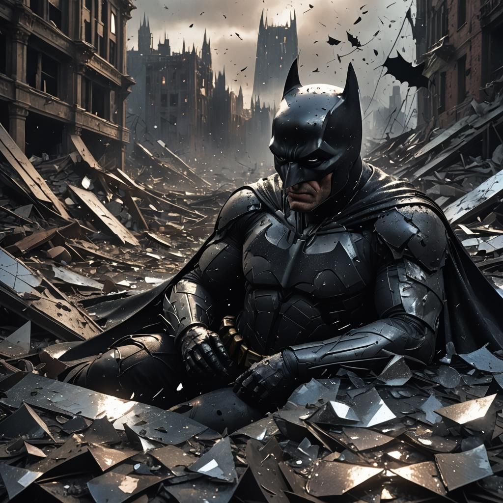 Batman Defeated in Gotham's Ruins: Cinematic Concept Art