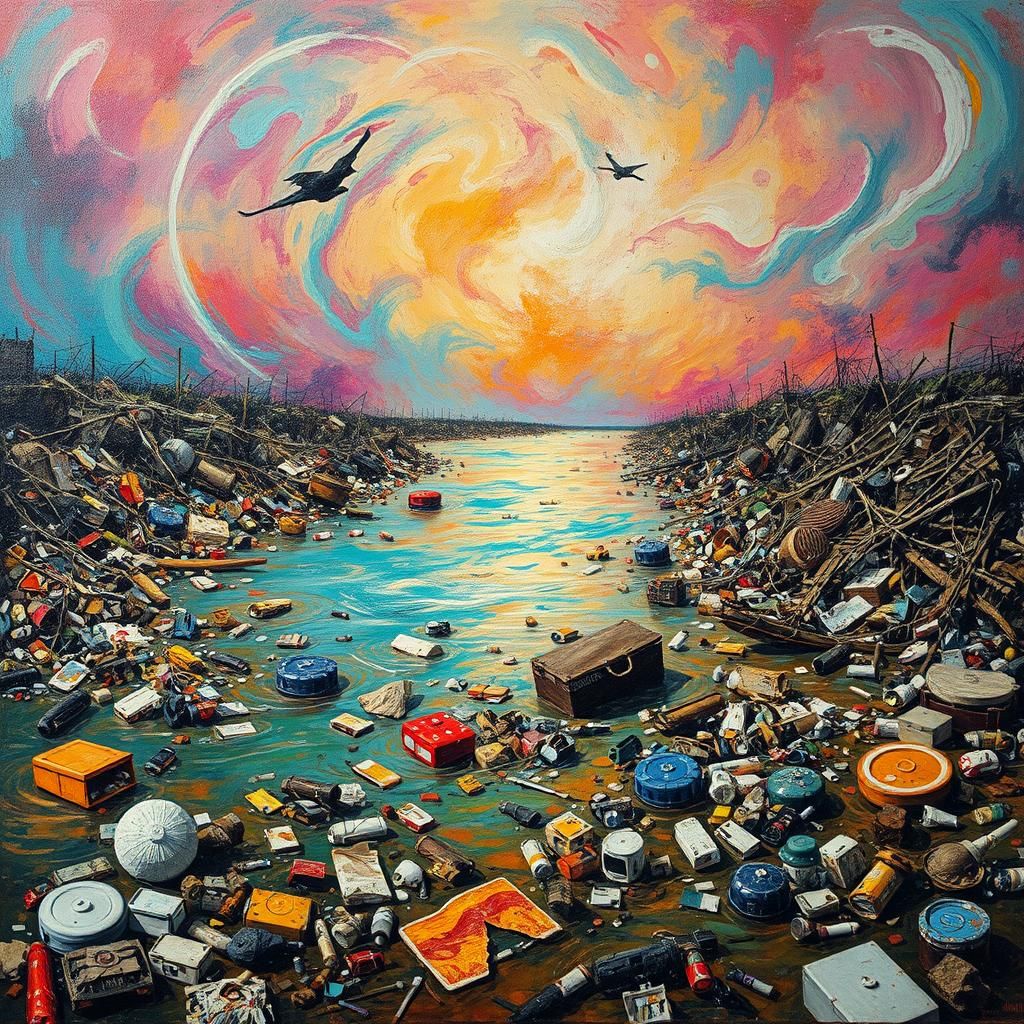Polluted River: Surreal Abstract Expressionism