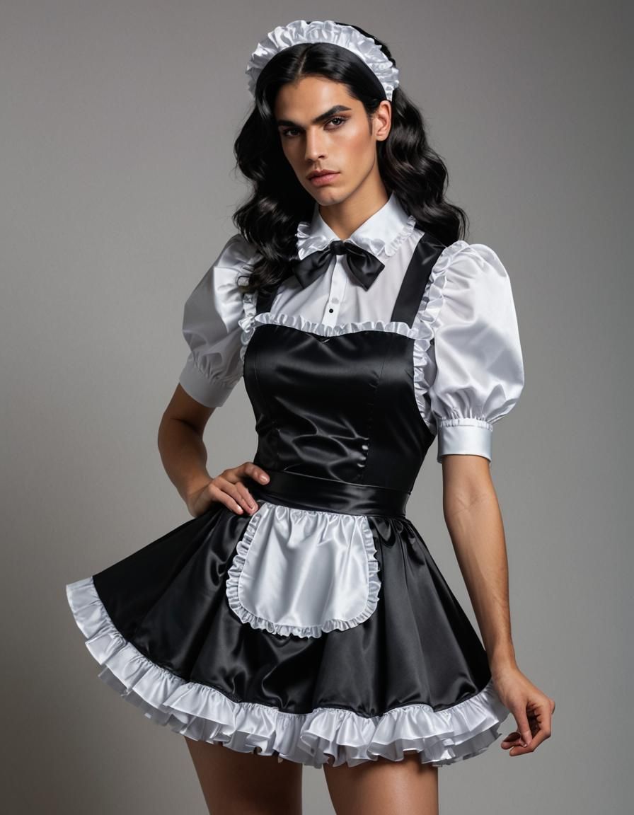 Young man in French maid uniform
