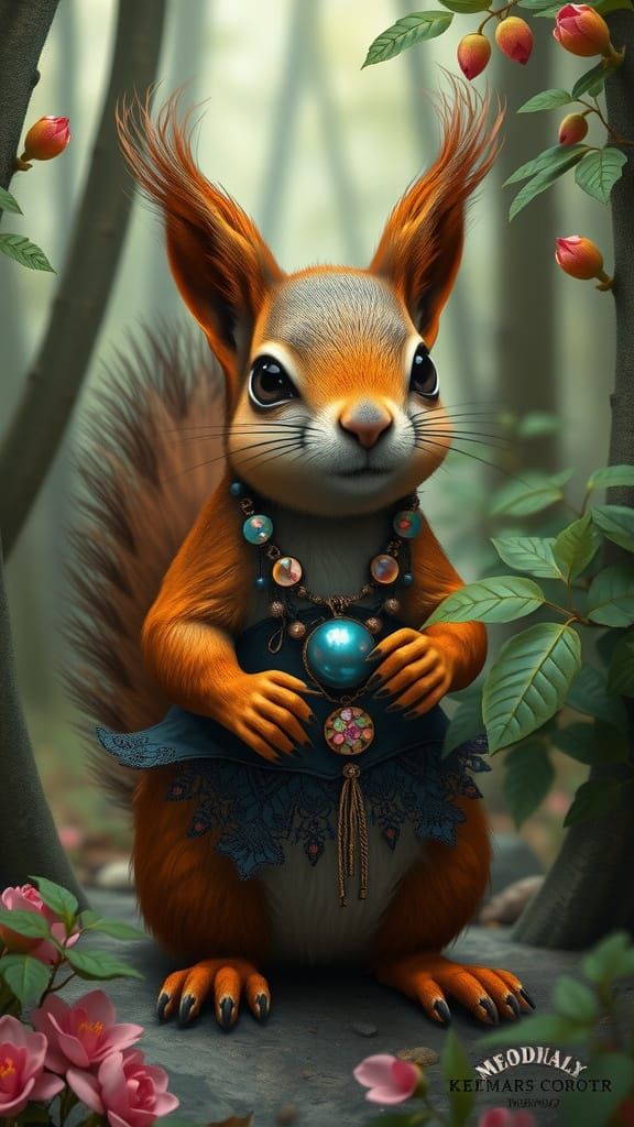 Mischievous Squirrel in Gothic-Hippie Style