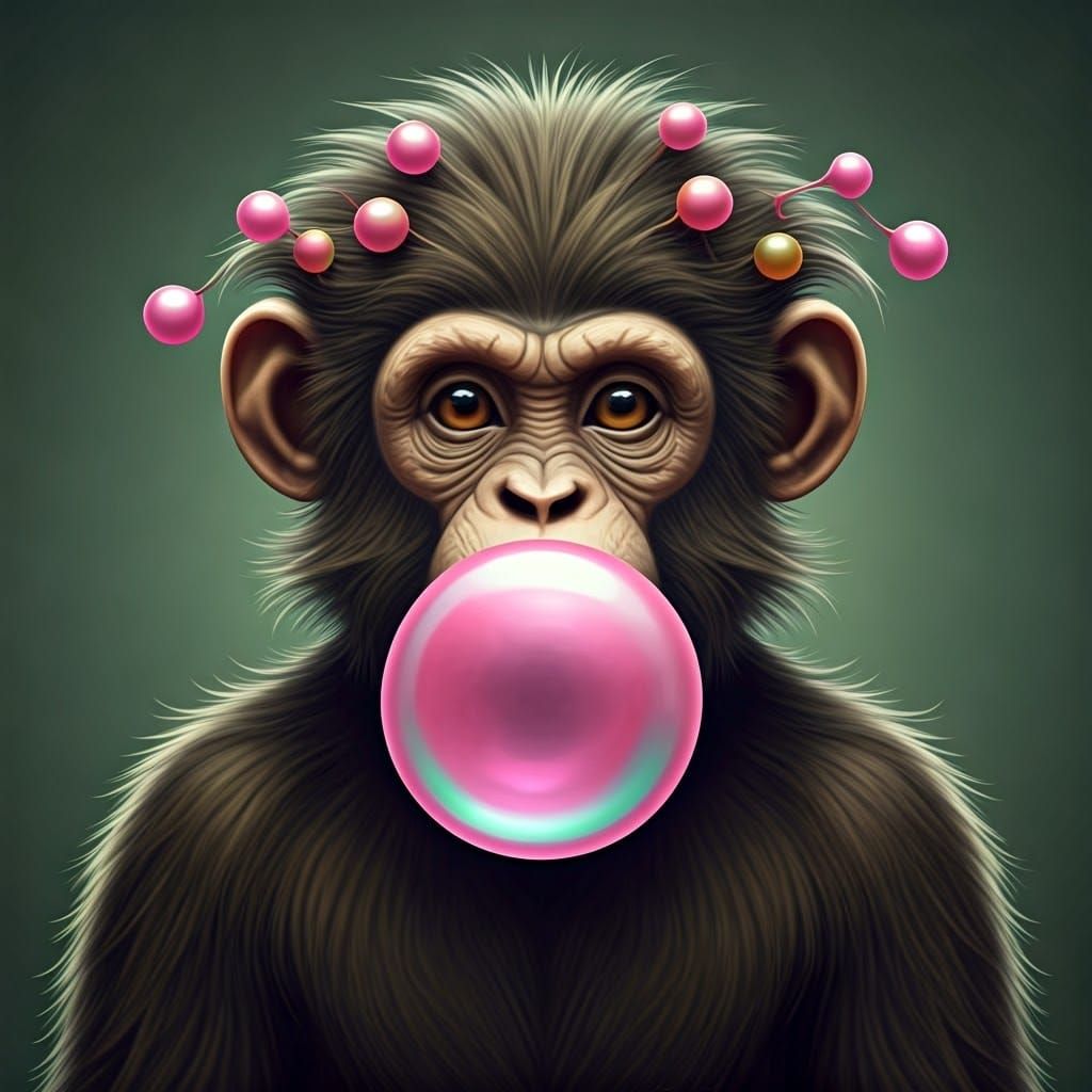 Vibrant Monkey Blows Bubble Gum, Chaos Ensues in Whimsical A...