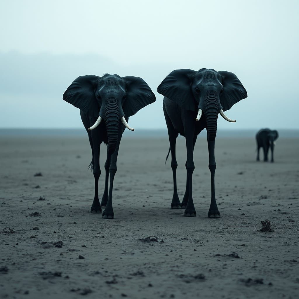 Surreal Stickman Elephants on Haunting Plain
