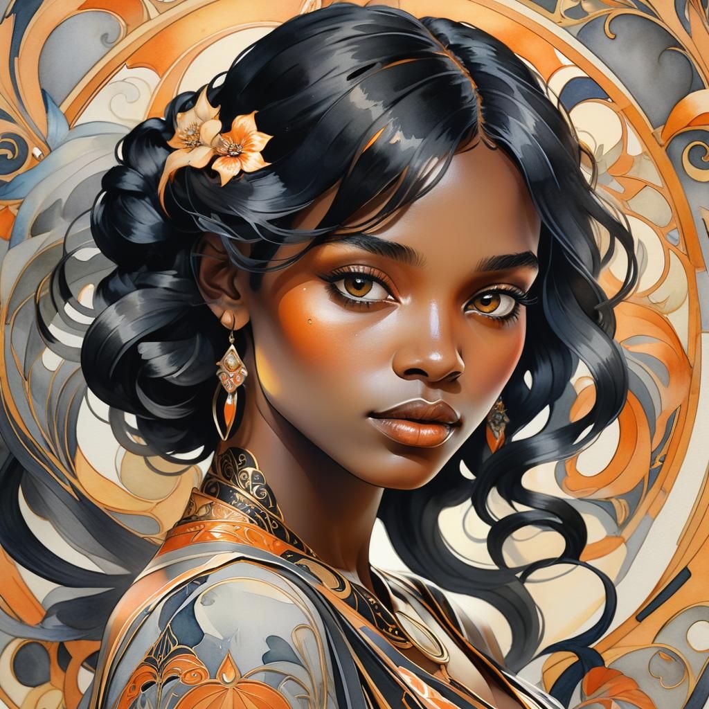 Expressive Portrait in Art Nouveau Style