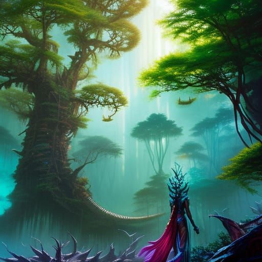 Luminescent Giant Tree in Psychedelic Pop Art Style