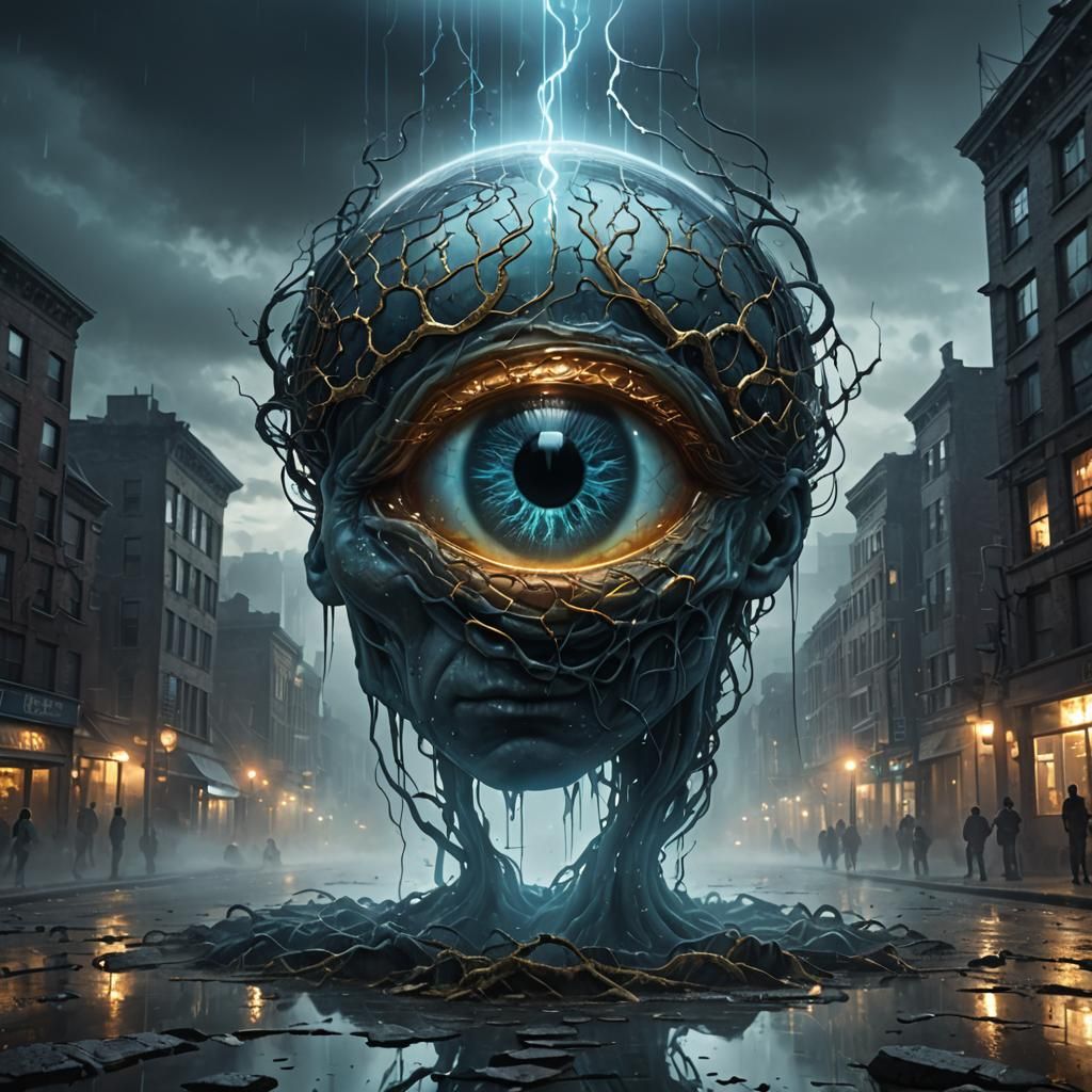 Glass Brain Dark Fantasy Illustration with Ethereal Mist