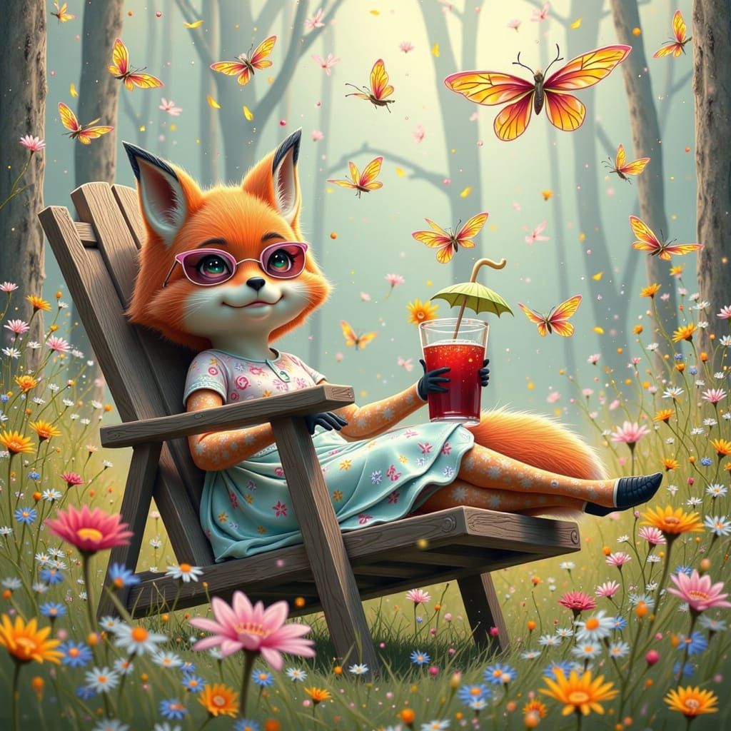 Fox in Sundress Reclining in Woods