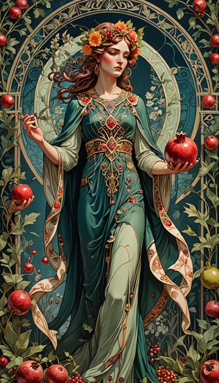 Persephone, Goddess of Spring, in Art Deco Style