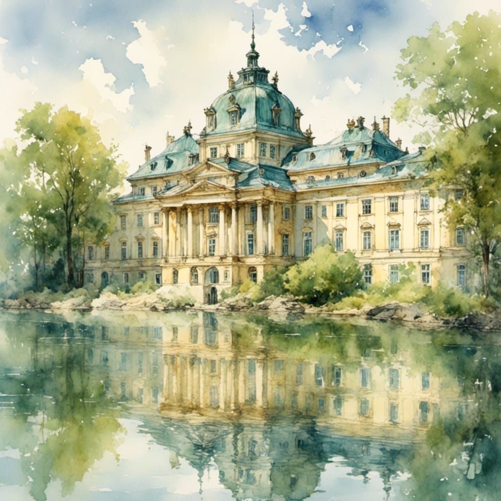 Charlottenburg Palace Reflected: Watercolor Painting