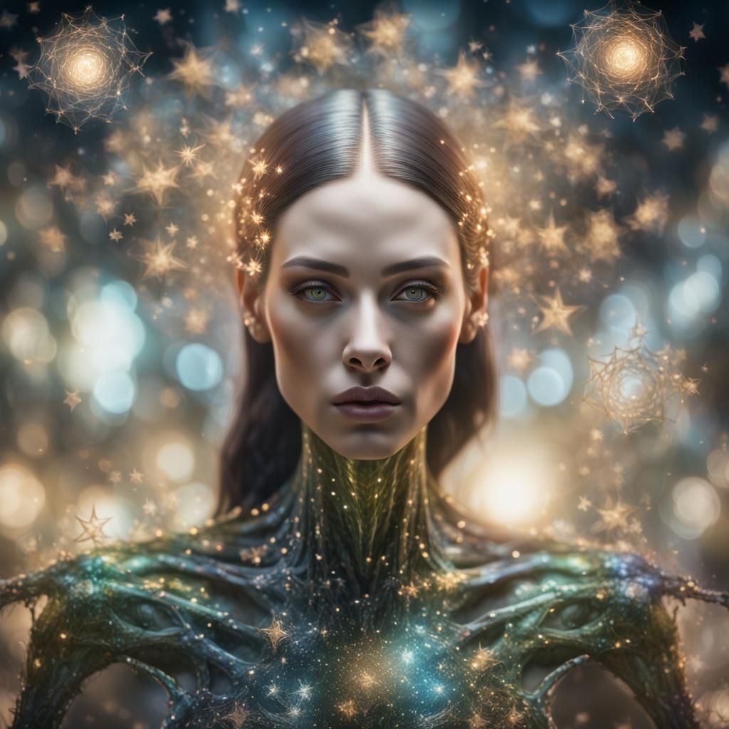 Abstract Egyptian Portrait with Botanical Elements