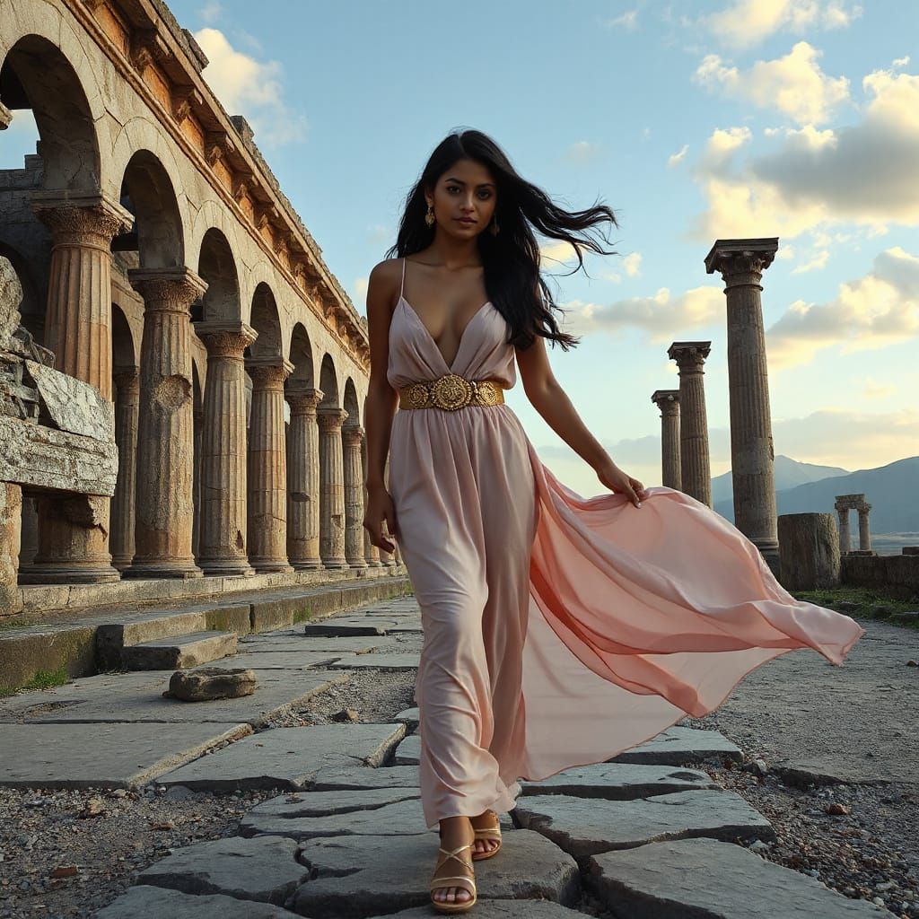 Sri Lankan Woman in Ancient Greek Temple
