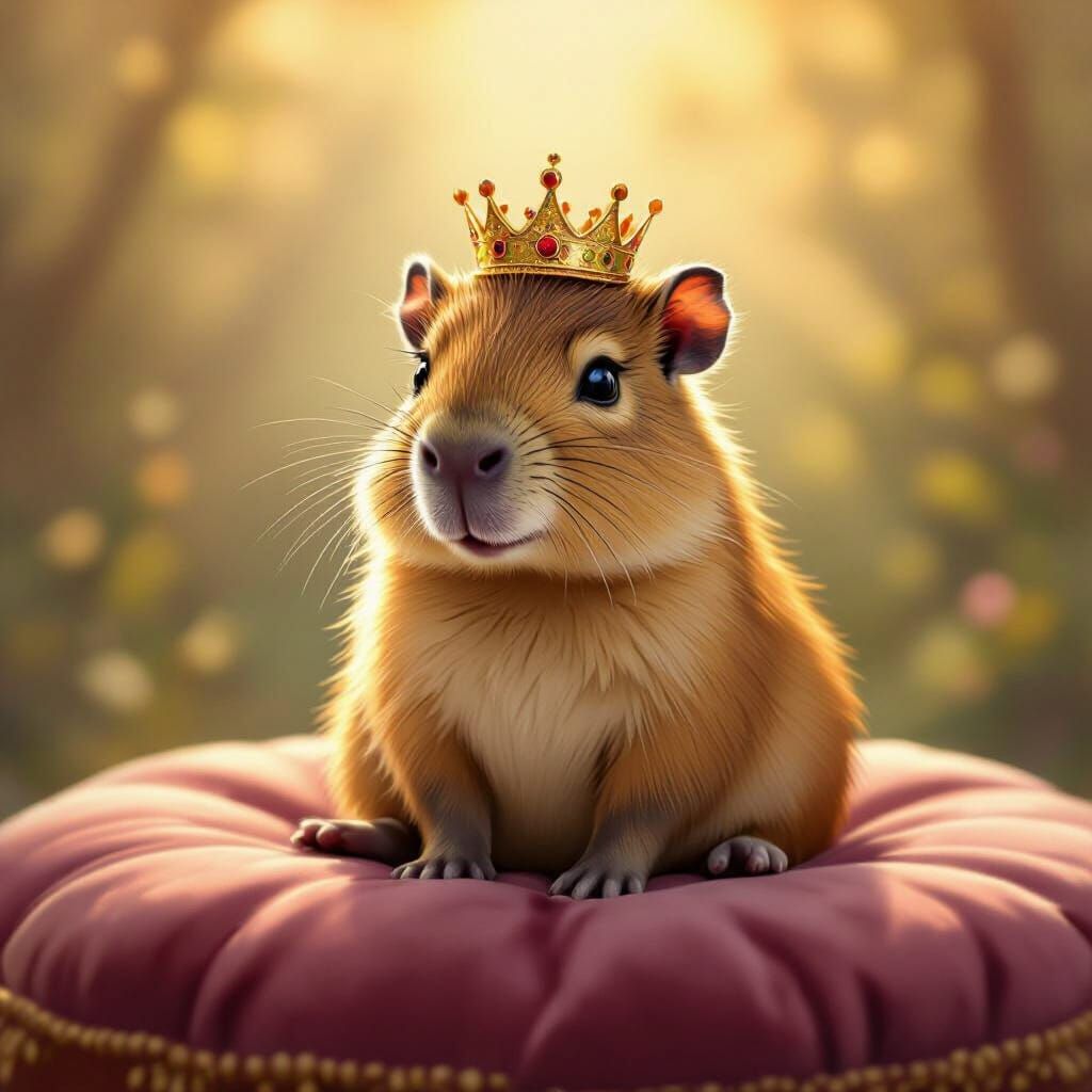 Regal Baby Capybara King on Velvet Cushion