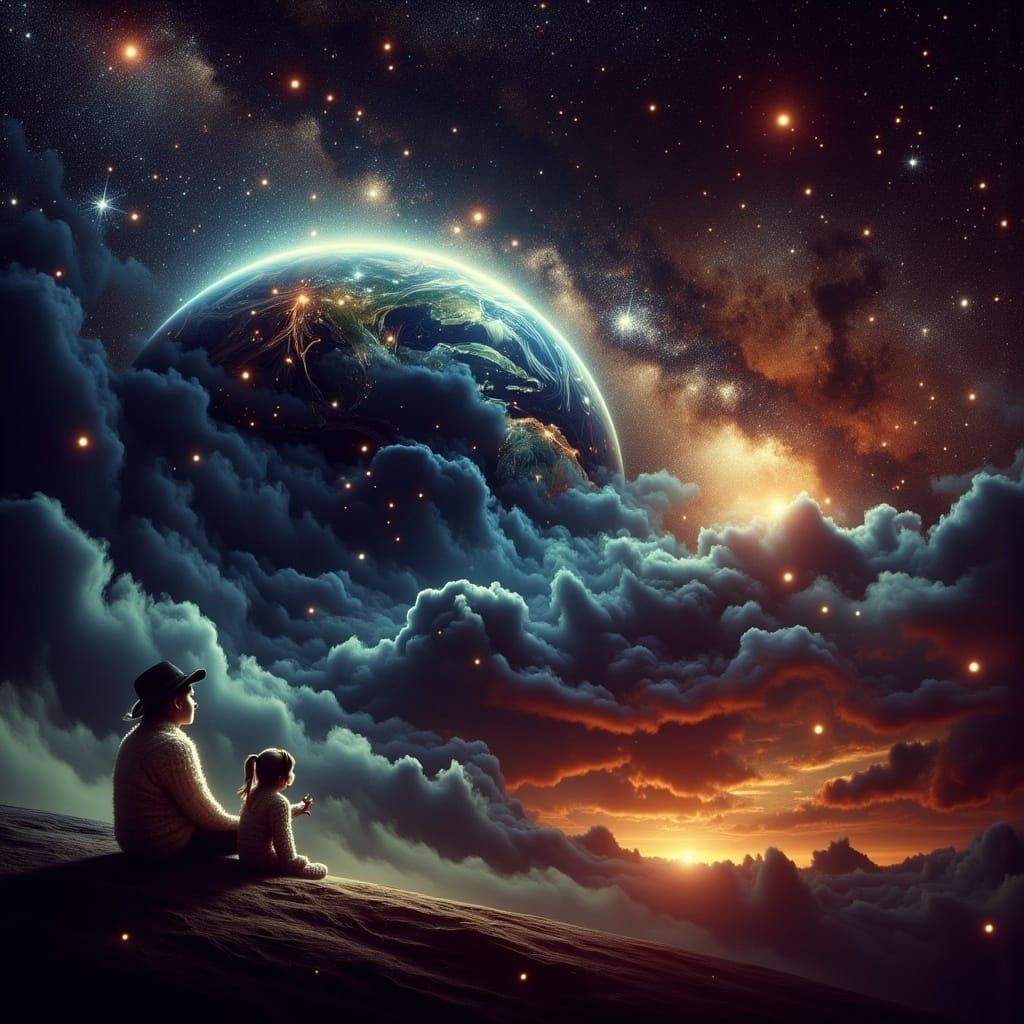 Children Stargazing in Hyperrealistic Style