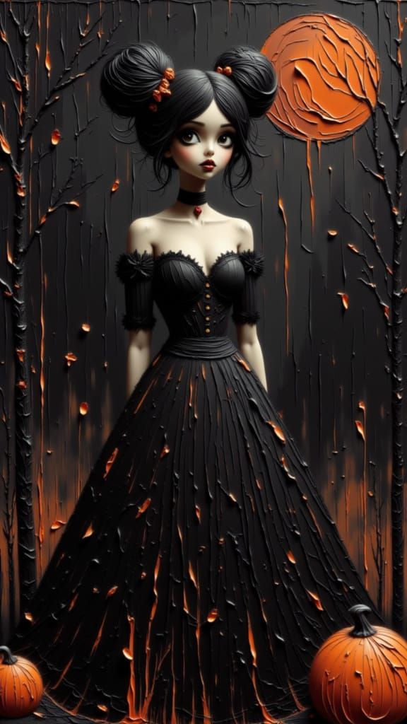 Elegant Woman in Black Jewel Dress for Halloween
