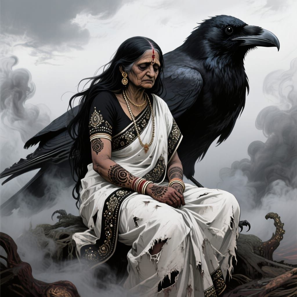 Dhumavati on Crow, Hindu Goddess of Misfortune