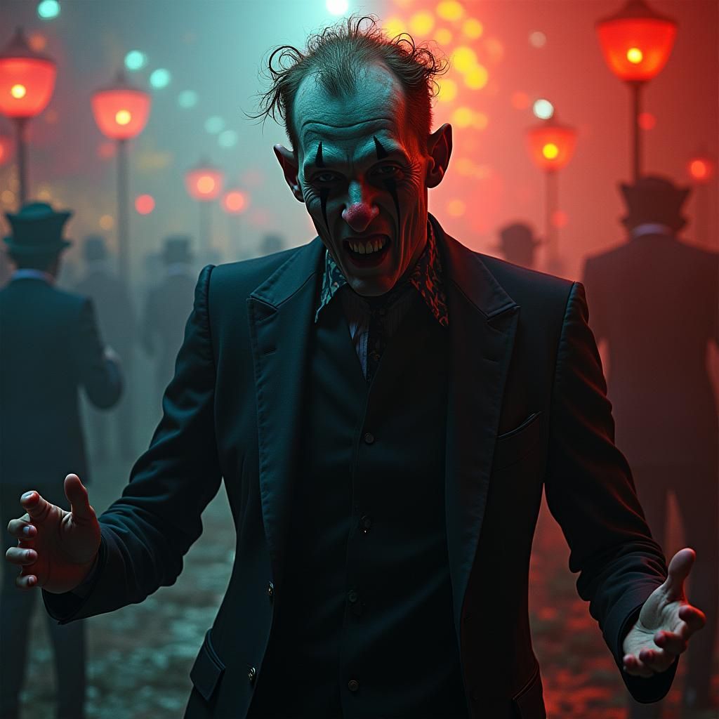 Mysterious Man Dancing in Eerie Carnival Lights