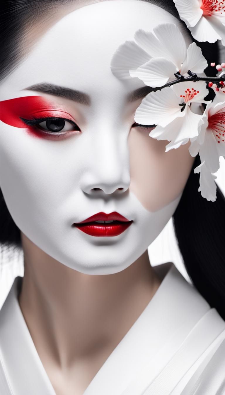 Traditional Geisha Portrait in Chinese Ink Style