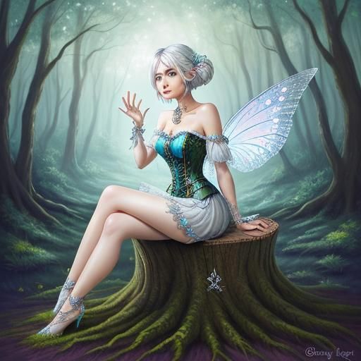 Pixie Girl in Crystal Fairy Forest, Detailed Artwork