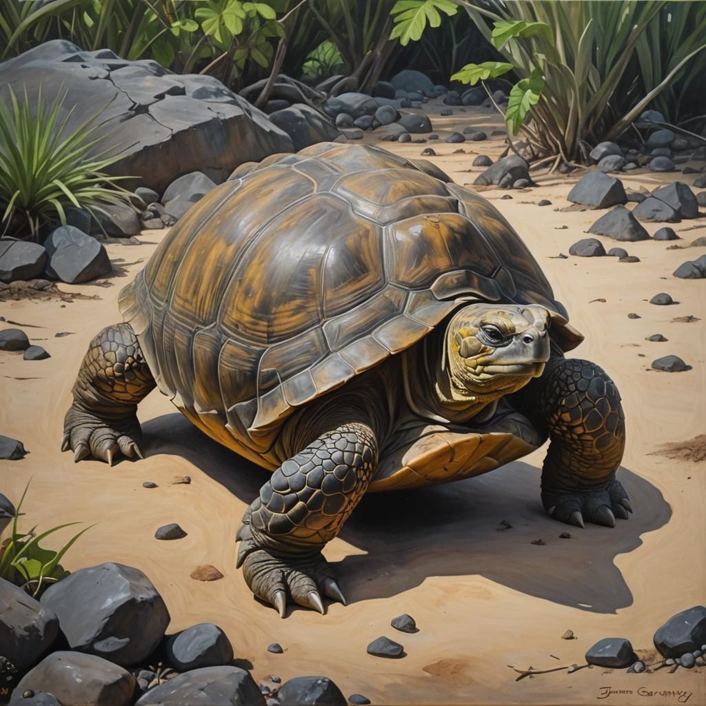 Galapagos Tortoise in Oil Painting Style