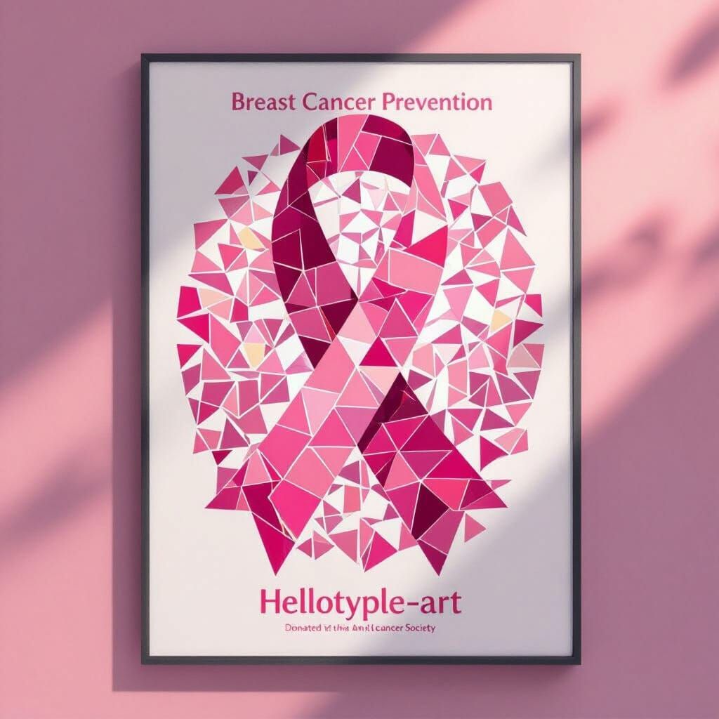 Breast Cancer Awareness Poster with Mosaic Pink Ribbon