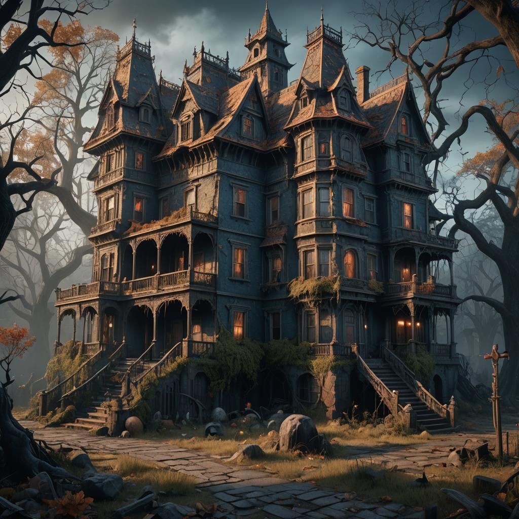 Scary Haunted House in Detailed Matte Painting