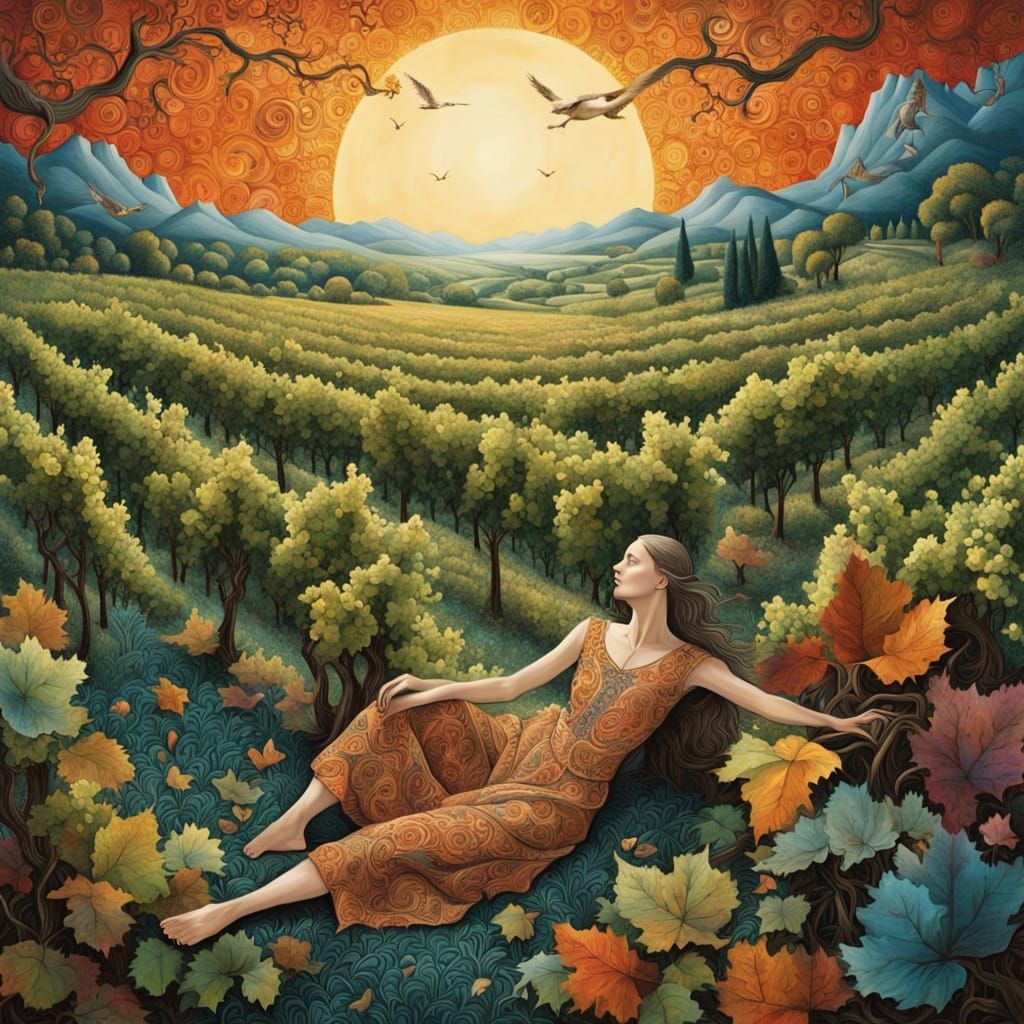 Strength and Resilience in a Surreal Vineyard Landscape