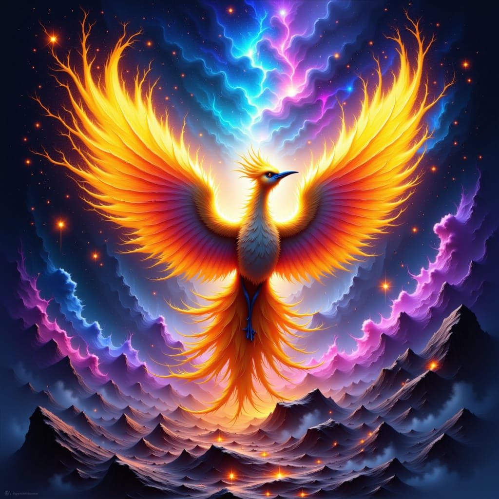 Celestial Phoenix Rising from Star Ashes