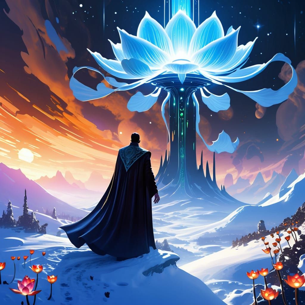 Vampire Gazes at Lotus Mothership in Digital Splash Art