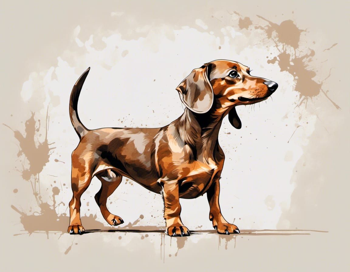 Minimalist Splatter Graffiti Dachshund on White
