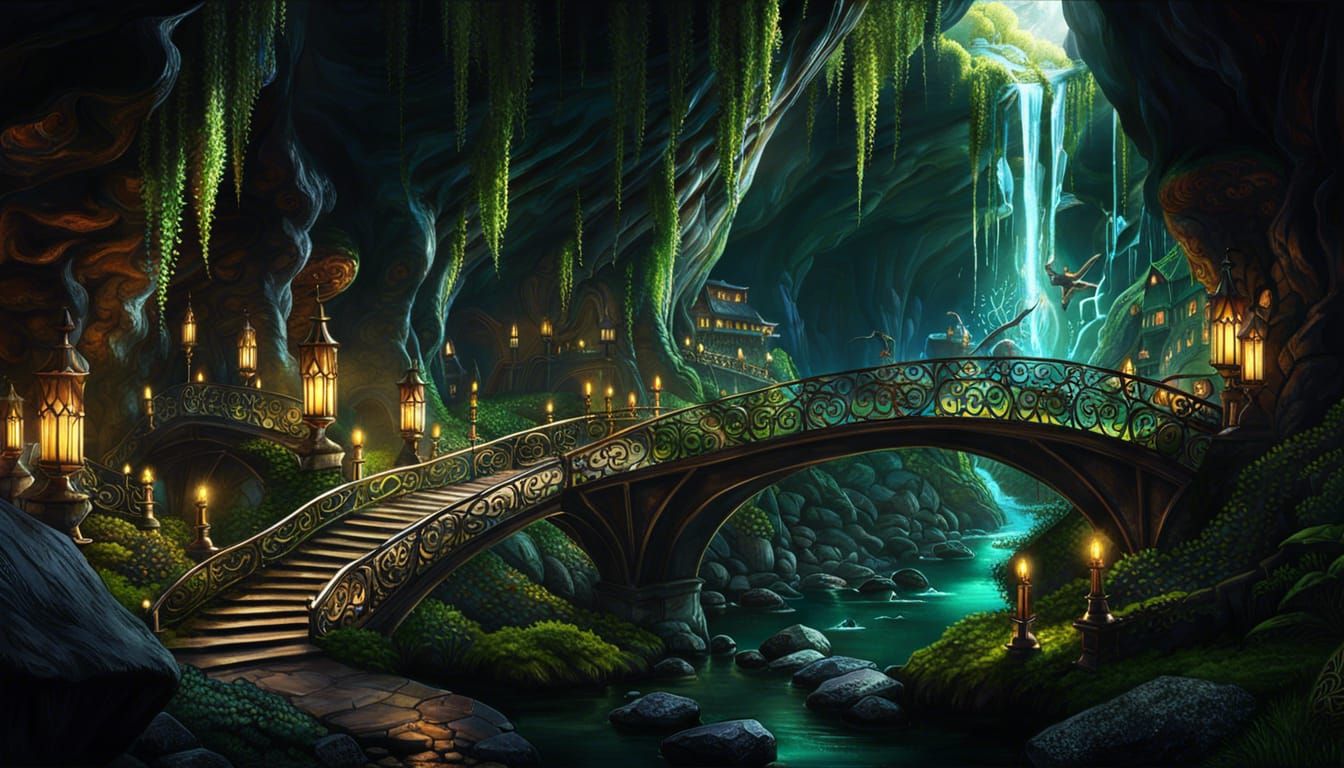 Epic Underground Cavern Village with Elven Details