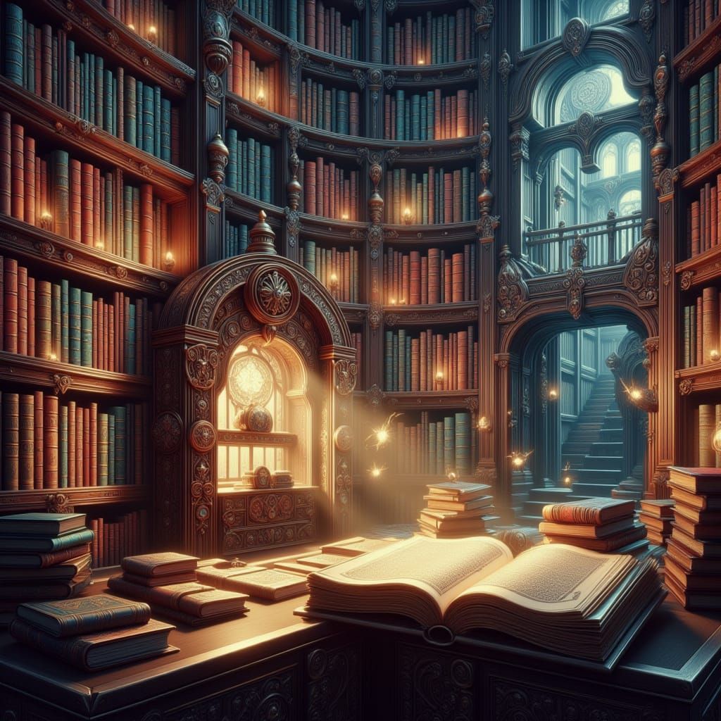 Mystical Lord of the Rings Library with Elegant Scholar