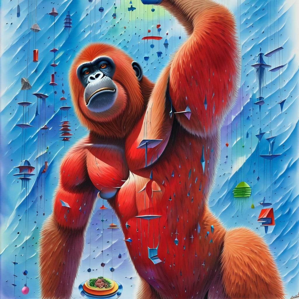 Romantic Orangutan in Surreal Retrofuturist Watercolor