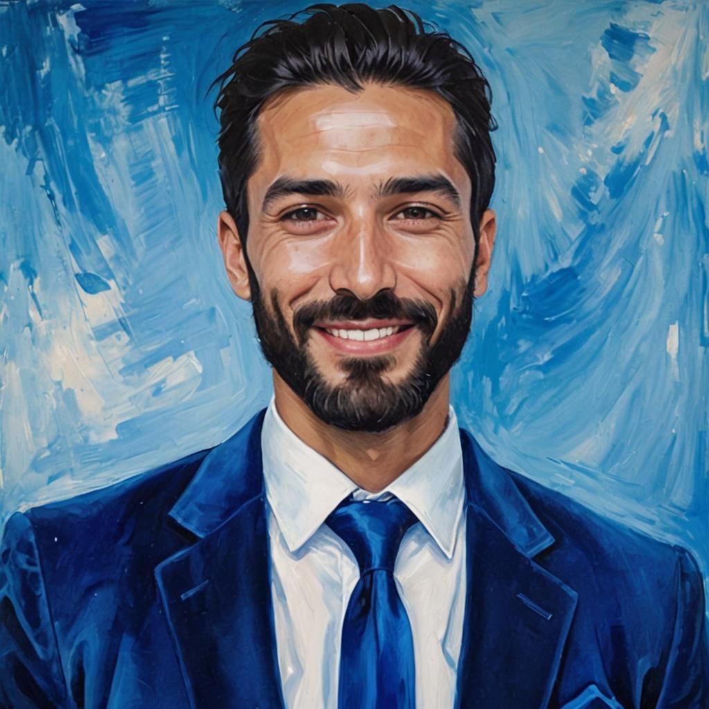 Elegant Man in Blue Velvet Suit, Impressionist Portrait