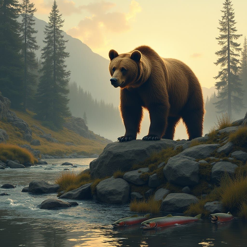 Peaceful Morning Encounter with a Majestic Brown Bear in a S...