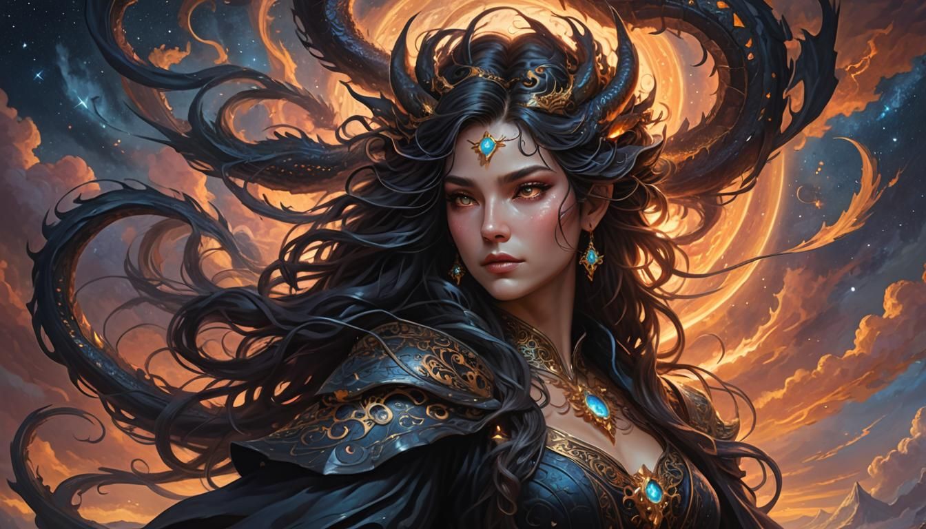 Dragon Sorceress in Ornate Oil Painting Style