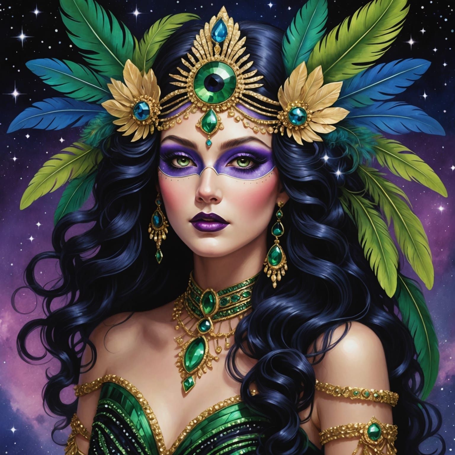 Celestial Goddess in Art Deco Style