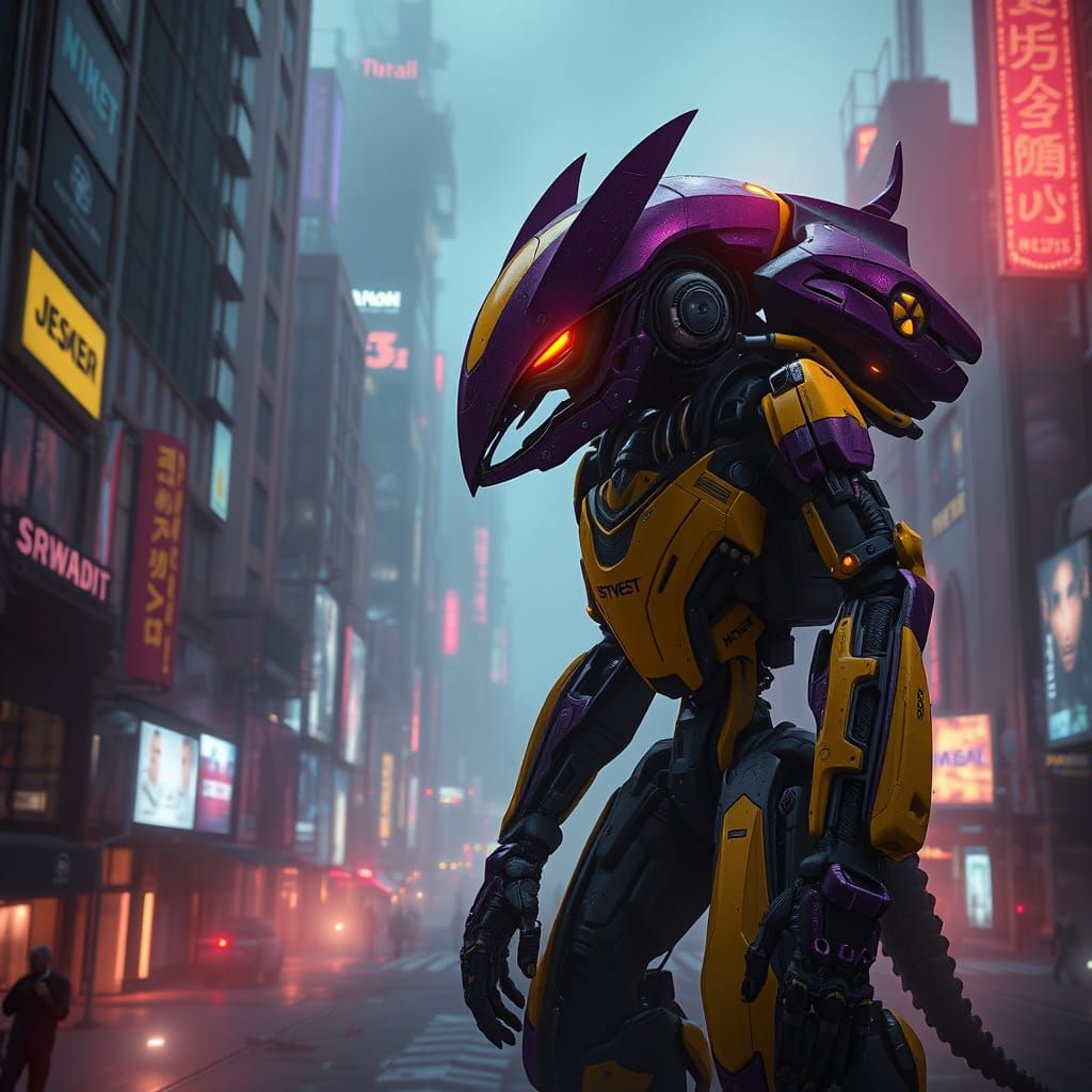 Dystopian Robot in Dark Fantasy Style