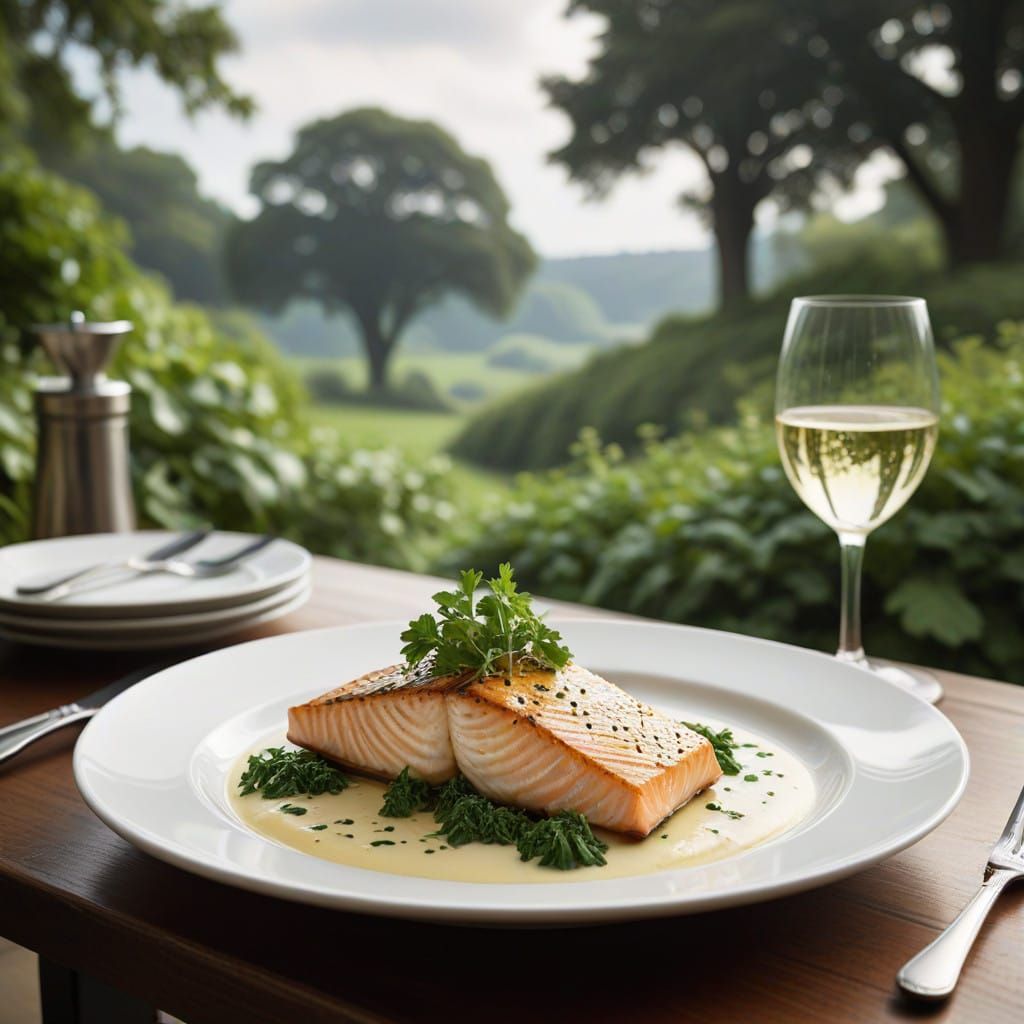 Fine Dining Salmon with Steamed Cauliflower and Beurre Blanc