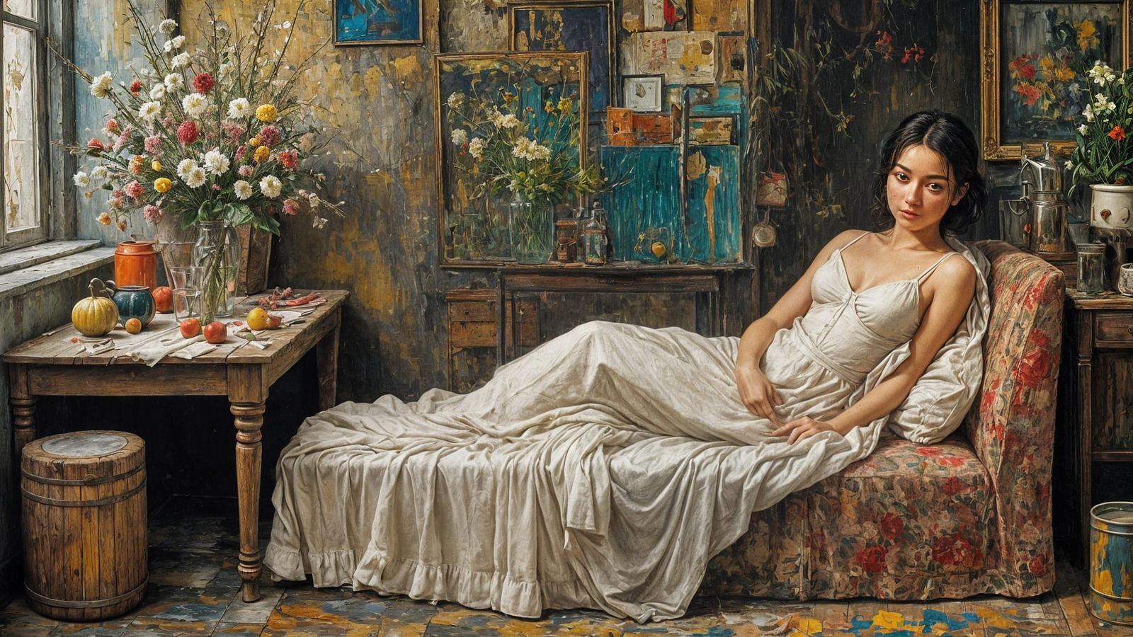 Still Life in Studio, Cubist Oil Painting