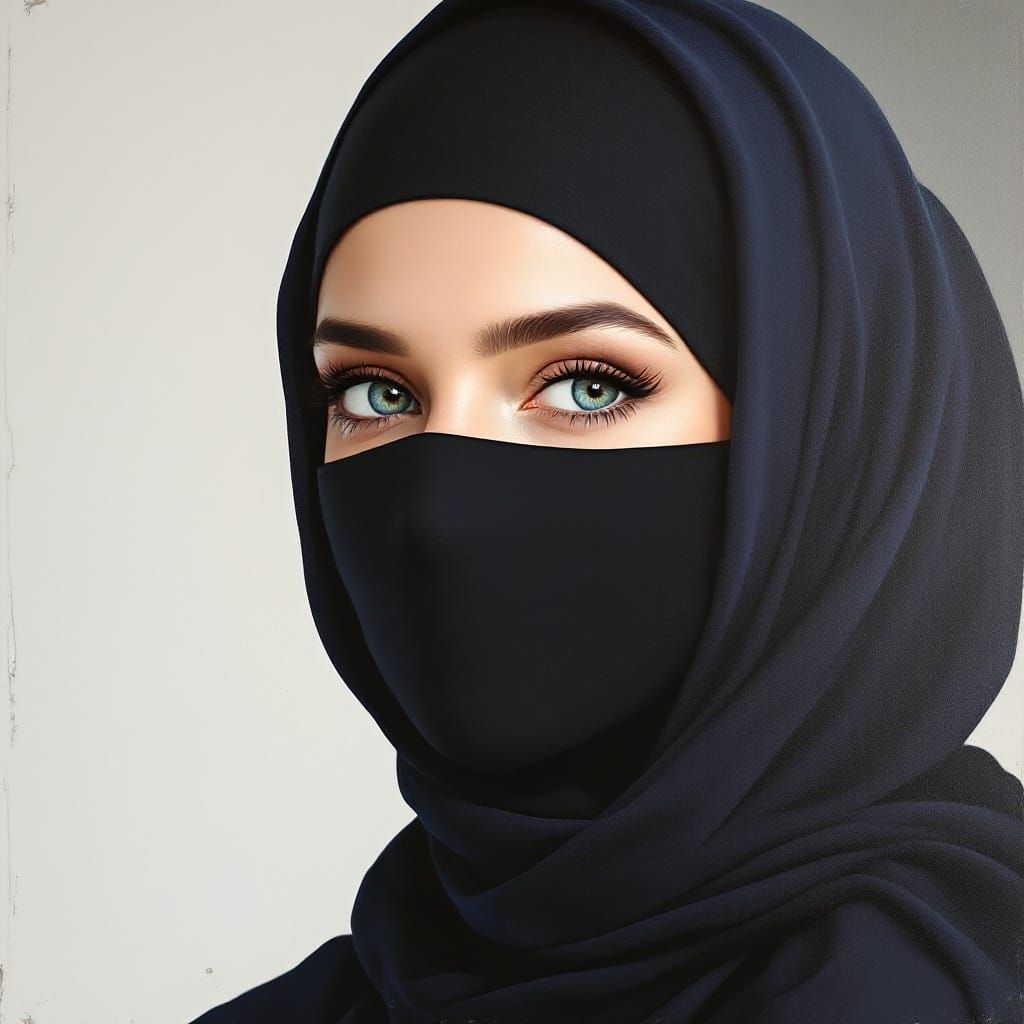 Elegant European Hijabi Woman in Blue Undercap and Black Mas...