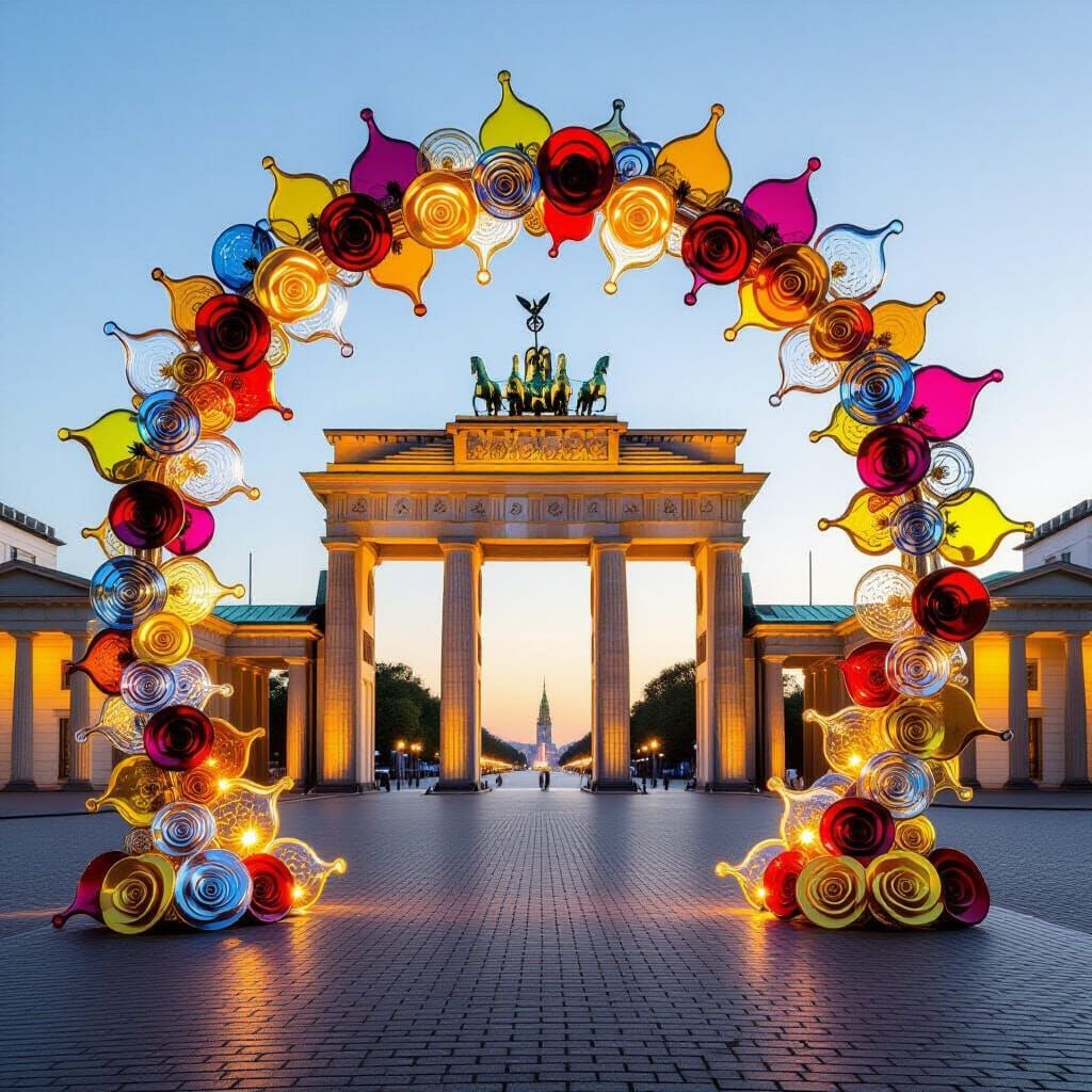 Glass Blown Brandenburg Gate with Red Wine Arch and Roses
