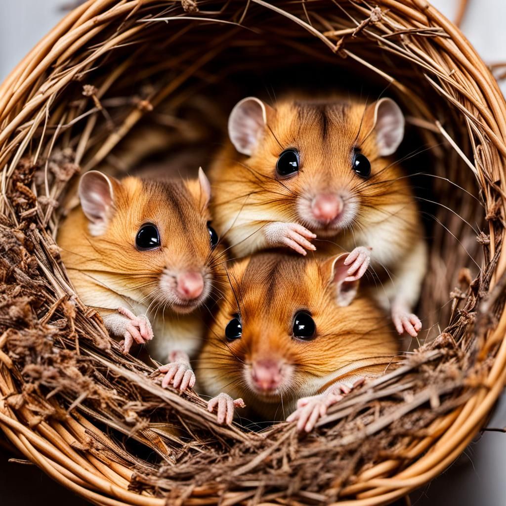 Dormice Family Awakening from Winter Slumber
