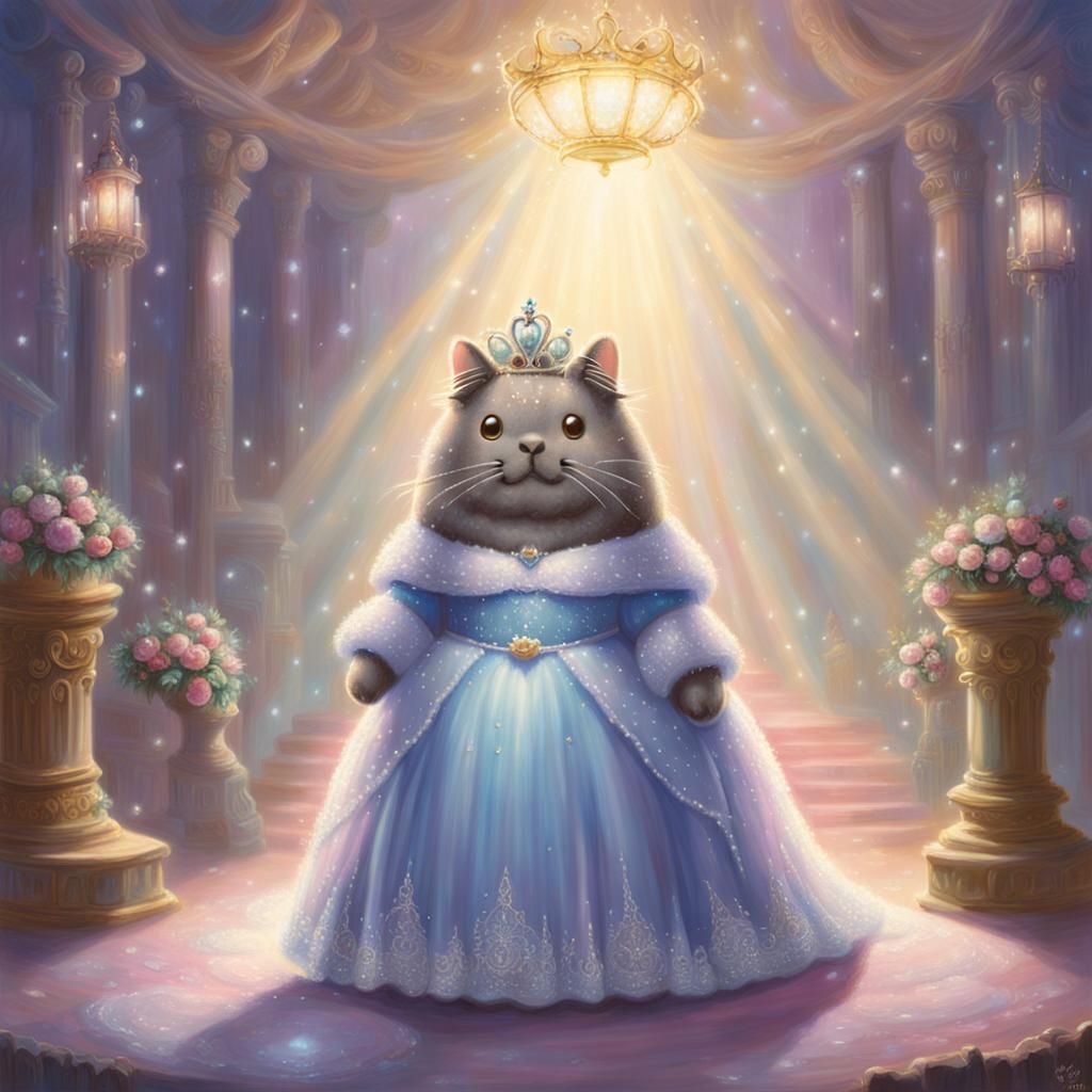 Pusheen in Gown on Stage, Fantasy Art