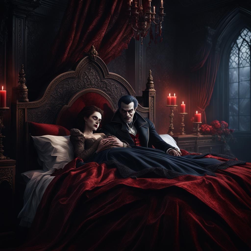 Dracula and Bride Asleep: Detailed Matte Painting