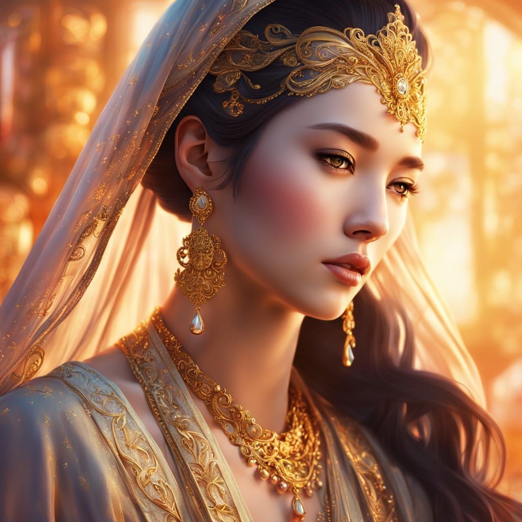 Oriental Princess in Vibrant Sunset Hues