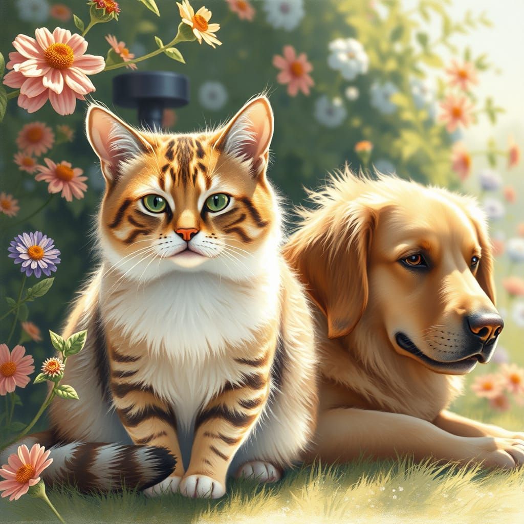 Serene Feline Companion in a Whimsical Summer Scene